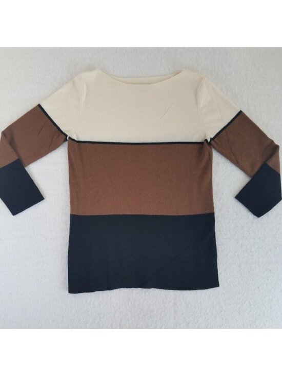 Sweaters - Colorblock Sweater Wool Blend SMALL Cream Tan Black